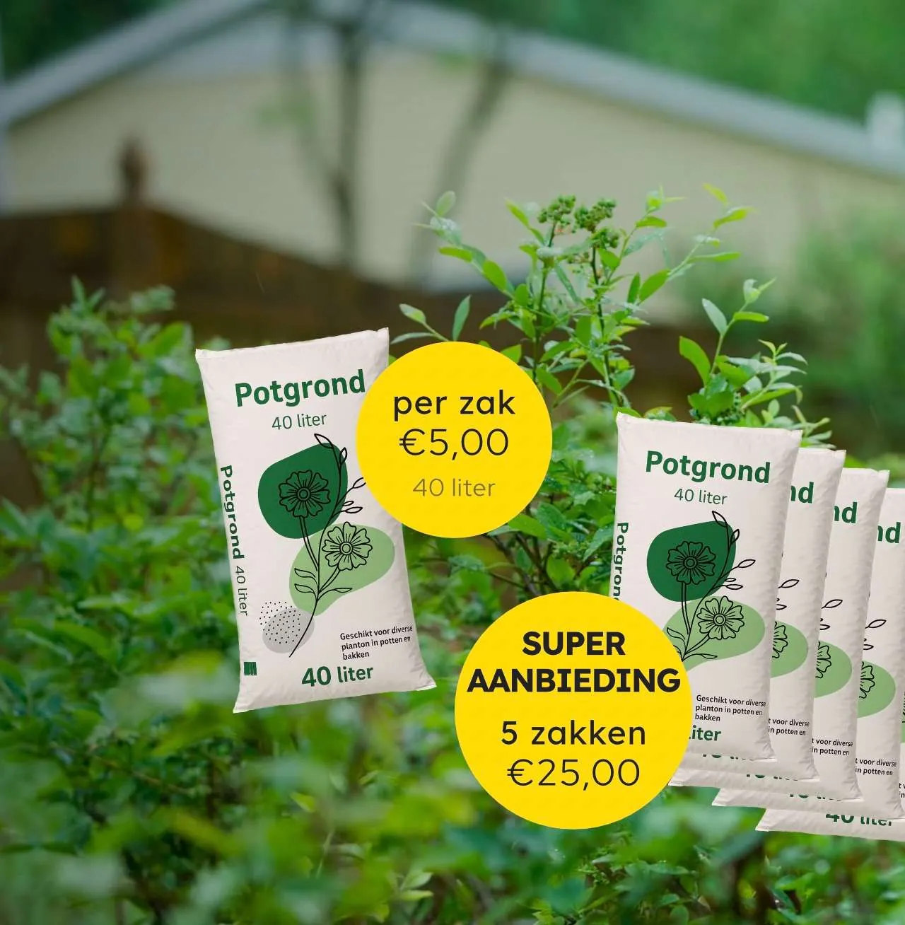 Potgrond per zak €5,00 - 40 liter. Super aanbieding 5 zakken - €25,00